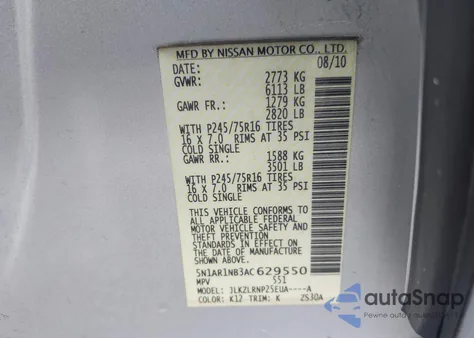 2010 Nissan Pathfinder S z USA, uszkodzony, nr VIN 5N1AR1NB3AC629550